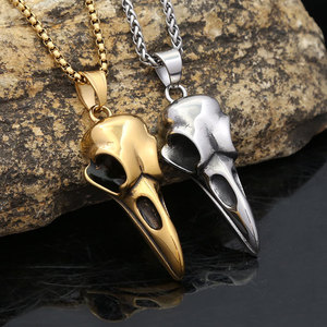 Yunnique – pendentif crâne de corbeau en acier inoxydable pour hommes, collier punk avec signe du zodiaque, chaîne longue pour pull, bijoux - Product Image 4