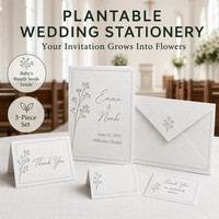 Pflanzbares Minimalistisches Kirchenhochzeits-Set mit Schleierkraut-Samen und Schreibwaren-Set für Minimalistische Kirchenhochzeiten