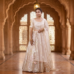 Lehenga Choli para mujer con dupatta de organza y detalles de cuero en toda la prenda, una elección perfecta. - Product Image 6