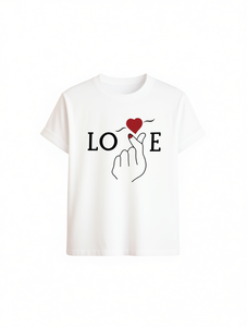 T-shirt imprimé cœur de la Saint-Valentin pour femme, manches courtes, col rond, haut décontracté, tendance, cadeau de vacances, printemps-été, 100% coton - Product Image 1