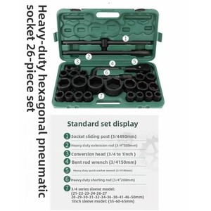 Kit de douilles à chocs pneumatiques pour charges lourdes, 26 pièces, 1/2, 3/4, 1 pouce, hexagonales, 21-65 mm, acier traité thermiquement, ensemble d'outils OEM pour l'entretien des véhicules lourds - Product Image 5