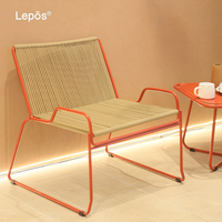 Fauteuil de salon d'extérieur moderne Lepos, fauteuil de détente, canapé individuel, structure en acier inoxydable, siège en corde tressée pour patio et balcon