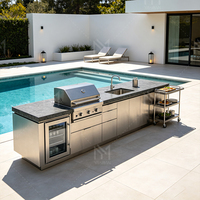 Mueble de Cocina Integrado de Lujo para Exteriores, Isla de Cocina de Acero Inoxidable Personalizada para Barbacoa, para Proyectos de Hoteles, Resorts y Jardines, OEM