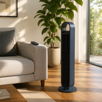 Ventilateur sur pied sans pales électrique, télécommande, contrôle par application, minuterie 12 heures, moteur AC à trois vitesses, construction en plastique