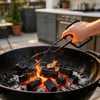 Pince de barbecue DaS antiadhésive noire avec poignée isolante et ciseaux intégrés pour aliments, idéale pour les barbecues en extérieur
