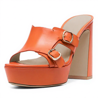 Sandales à plateforme pour femmes, à boucle, orange, à talon épais, à enfiler