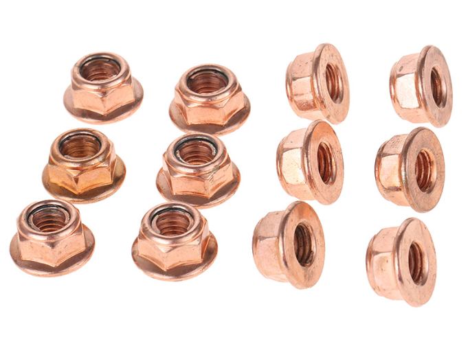 10x Copper Nuts For BMW M10 Exhaust Manifold Self Locking Nuts Hex W Flange 33172 P