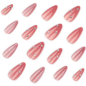 BIN <span class=keywords><strong>Faux</strong></span> <span class=keywords><strong>Ongles</strong></span> Portables Nude Effet Œil de Chat, Forme Amande Courte, Strass Scintillants, Embouts d'Art Ongulaire Transfrontaliers, Marque Nationale - Product Image 3