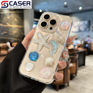 Avançado transparente 3D gotejamento cola encantos tampa do telefone para iphone 17 15 pro max anti-derrapante shell golfinho starfish design inspirado - Product Image 4