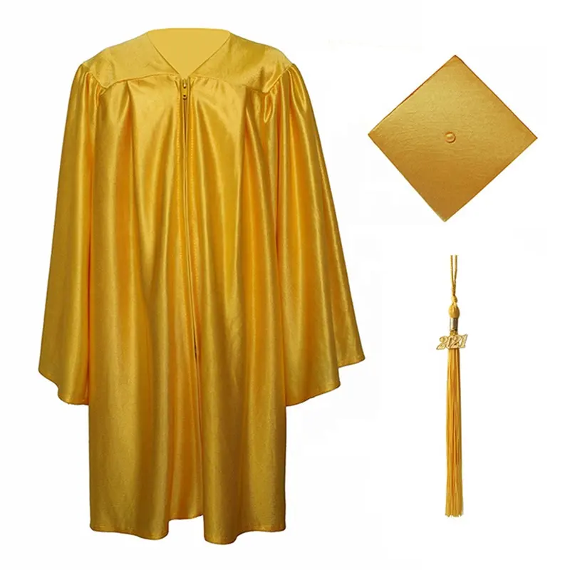 Customization 100% polyester gold color Shiny Children Graduation Caps and Gowns