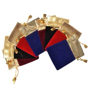Sac à cordon en velours avec bordure dorée, pochette en velours de luxe avec accent métallique, 8x10cm, sac cadeau pour bijoux, cosmétiques, emballage - Product Image 1