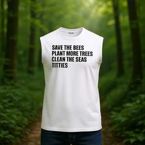 Camiseta sin mangas con estampado de abejas, plantas y cielos limpios, ropa con mensaje ambiental - Product Image 3