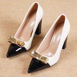 High Heels <b>with</b> Shallow <b>Bow</b> Fashion Trend Formal Women's <b>Shoes</b> Pointed Toe Thick Heel Slip-On Closure Rubber Factory Wholesale - Product Image 2