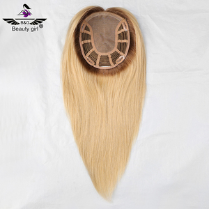 Stock European Ombre Blonde <strong>Open</strong> Weft Virgin Hair Replacement for Alopecia Soft Mono Human Hair Women <strong>Toppers</strong> - Product Image 1