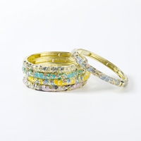 Gelang Enamel Terbuka Berlapis Emas HLT Fashionable Retro Warna-warni Cloisonne Berhiaskan Rhinestone untuk Wanita, Desain Tetesan Air/Kelopak Bunga