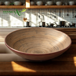 Assiette de service en bambou naturel-Plat rond écologique fait à la main avec logo pour la cuisine, la table à manger et l'affichage des aliments - Product Image 6