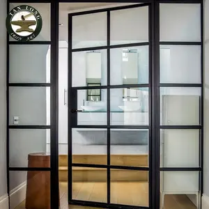 Puerta de diseño de fibra delantera para el hogar, puerta de cristal de hierro moderna para sala de estar, con diseño principal, doble puerta