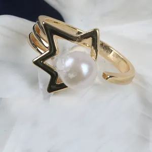 Handmade 14K Gold Plated Natural Freshwater Pearl Adjustable Women Styling Ring