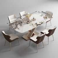 Ensemble de table à manger moderne de luxe, petite table, en acier carbone, plateau en marbre, mobilier de maison, 6 places, villa, hôtel, restaurant, stable