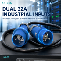 KAILES (KLS) Série STS Commutateur de Source Double Alimentation Personnalisé 32A Monophasé PDU 8 Prises C13 Deux Câbles Connecteurs Industriels Plaque Noire