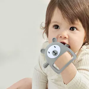 Kustom baru lucu bebas Bpa balita silikon gigitan bayi mainan bayi beruang hewan silikon sarung tangan gigi bayi dot tumbuh gigi