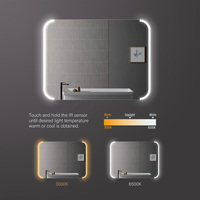 Miroirs de salle de bain modernes à prix d'usine, éclairés par LED 3 couleurs, avec fonction anti-buée, coins arrondis, interrupteur tactile, design rectangulaire, montage mural