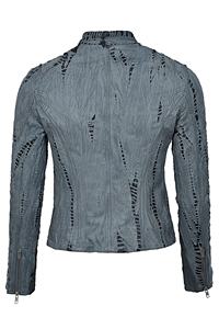 Veste pour femme en cuir Nappa gris 100% véritable, texture croco gaufrée, quincaillerie haut de gamme, marque privée, OEM/ODM, vente en gros - Product Image 5