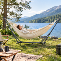 Hamac double portable en coton avec support en acier, lit balançoire réglable, capacité de 150 kg, pour les voyages et la randonnée