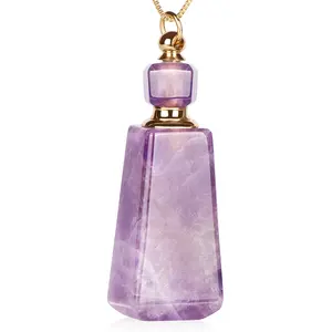 Cristais atacado ametista quartzo trapezoid perfume garrafas pingentes pedra preciosa pingente para fazer jóias artesanato