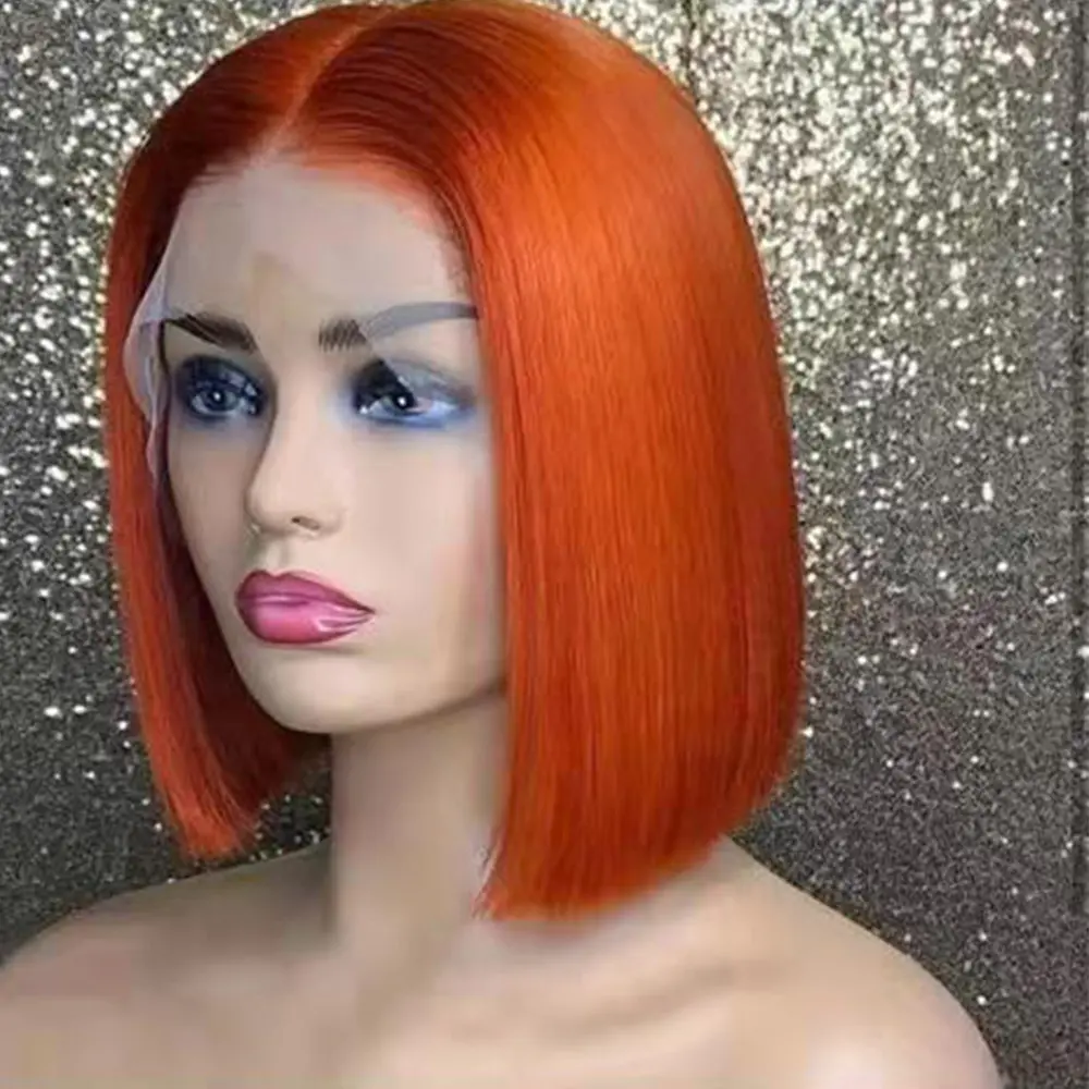 Short Bob Wig Orange Ginger Lace Front Wigs For Black Women Brazilian Human Hair Colored Wig Bob