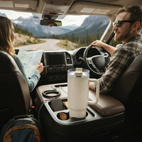 Gobelet isotherme rayé en acier inoxydable 304 de 40 oz avec poignée et paille, grande capacité, personnalisable avec logo, pour les voyages en voiture