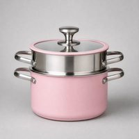 Juego de Ollas de Acero Inoxidable 304 Rosa al por Mayor, Estilo Coreano, 9 Piezas, para Inducción, Juego de Ollas para Sopa Caliente