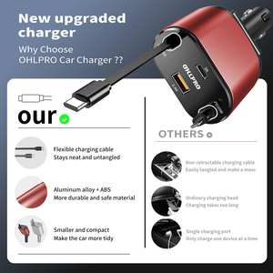 Aluminium Telescopische Kabel <span class=keywords><strong>4</strong></span> <span class=keywords><strong>In</strong></span> <span class=keywords><strong>1</strong></span> Usb Oplader 60W Snel Opladen Intrekbare Autolader Voor iPhone Mobiele Telefoons Koptelefoon - Product Image 4