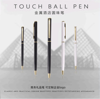 Stylo bille promotionnel personnalisé avec logo, corps métallique fin noir et blanc, stylo bille rotatif