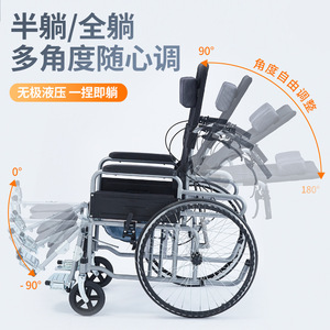 Hydraulic Reclining Wheelchair With Commode For Seniors Portable Foldable Manual <b>Mobility</b> <b>Chair</b> - Product Image 3