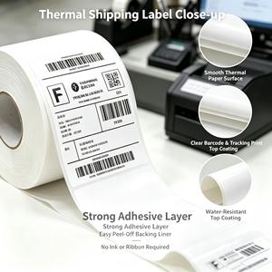 Étiquettes d'expédition thermiques adhésives à code-barres, encre noire, 4x6, imperméables, tailles personnalisées, vente en gros, pour promotion commerciale - Product Image 2