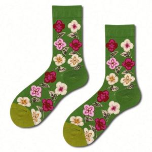 <span class=keywords><strong>Chaussettes</strong></span> florales mi-longues unisexes, style coréen, avec illustration abstraite de fleurs et motif urbain ludique, pour couples - Product Image 3