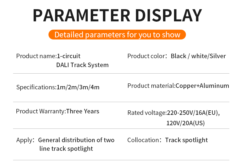 Single Phase 1M DALI Track in High-end Quality Main Materials Copper and Aluminum Profile 230V 16A Max with DALI Signal