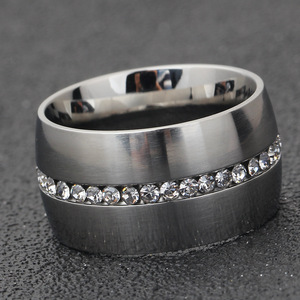 Stainless Steel <b>Ring</b> 14MM Rose <b>Gold</b> Channel <b>Set</b> Diamond Women's Fashion Jewelry Gift - Product Image 4