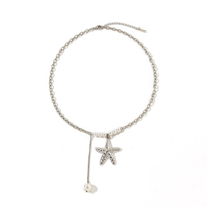Collier en acier inoxydable avec design étoile de mer et perle, style européen et américain, à porter au quotidien - Product Image 5