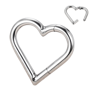 ASTM F136/G23 titanio forma de corazón simple lado exterior con bisagras Segmento de aro pendientes anillos tachuelas Piercing joyería para mujer - Product Image 2