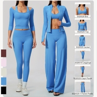 Dames zachte geborstelde yoga pilates set, shirts met halve mouwen, high waist buikcontrolle, billen liftende wijde broek, 2-delige activewear set