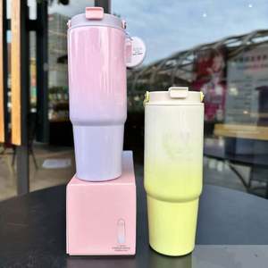 Mugs à café en acier inoxydable de 30 oz avec logo personnalisé, nouveau dégradé de couleurs estivales, thermos/flasques, gobelet à boire avec paille, poignée portable - Product Image 3