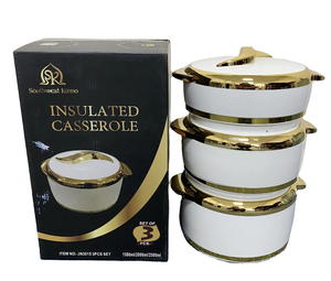 Nesting 3Pcs 1.5L 2L 2.5L Insulated Casserole Wide Gold Rim Curved Handle Thermal Serving Dish Ramadan Iftar Party Africa Meal - Product Image 3