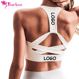 Dear-lover-Sujetador de Yoga con logotipo personalizado, Etiqueta Privada, estampado de alta calidad, Top de Fitness, espalda abierta, Sujetador deportivo con cuello Halter para mujer