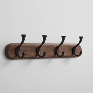 <b>Black</b> Wooden Frame Wall Mounted Door <b>Hook</b> Metal Perfect For Bathroom Toilet <b>Hooks</b> Towel And Coat Organization - Product Image 1
