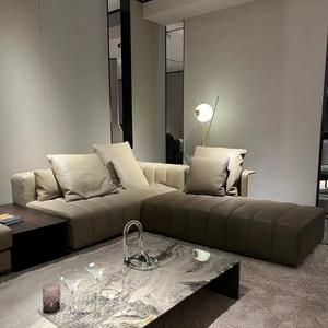 أرضية فاخرة مسطحة على شكل حرف L مقطعية زاوية أنيقة أثاث غرفة معيشة كبير للفنادق جلد طبيعي حضري - Product Image 3