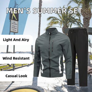 Ensemble de survêtement deux pièces pour homme, veste zippée à col montant, pantalon à cordon de serrage, vêtements de sport décontractés légers, OEM - Product Image 2