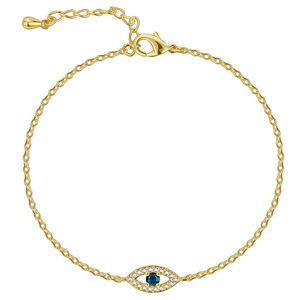Trendy Fashionable 18k PVD Gold-Plated Brass Thin Chain Women's Eye Design Heart Shape Zircon Stone Claw Setting Charm <b>Bracelet</b> - Product Image 5