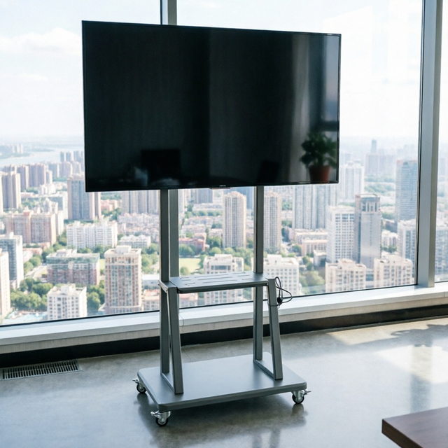 Modern Heavy Duty Mobile Floor TV Stand Cart with Dual Shelves 100KG Load Capacity 32-70 Inch TVs VESA 600x400mm Factory Direct